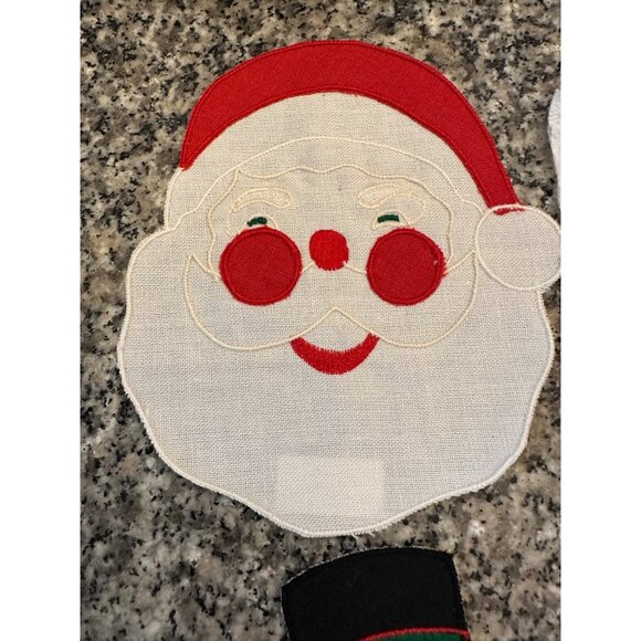 6 VTG W-C Imports Christmas Linen Embroidered Appliqué Coasters table top decor - Picture 8 of 12